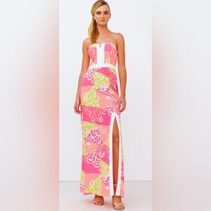 Alice & Trixie Vibrant Geometric Strapless Silk Maxi Dress Sz S